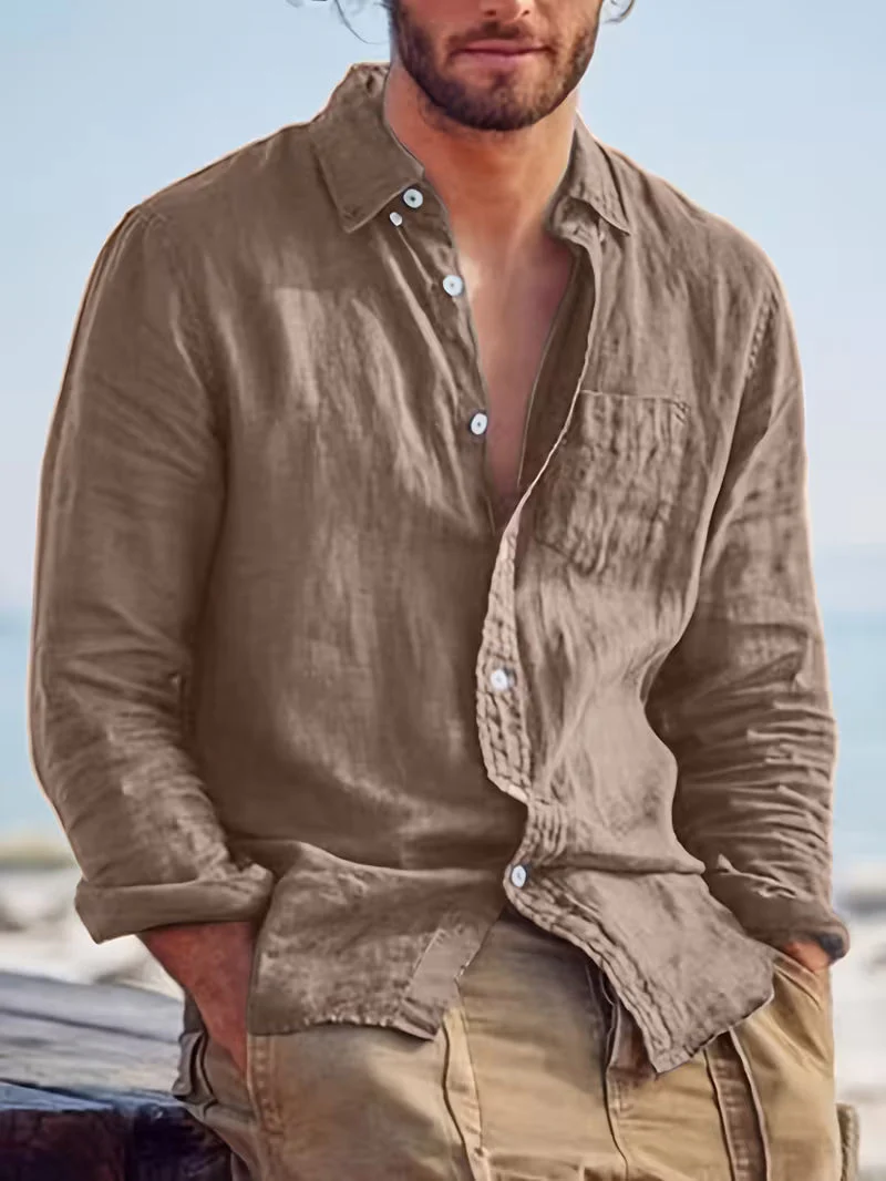 Chemise décontractée pour homme à manches longues style plage – Idéale pour sorties et vacances - Image 12