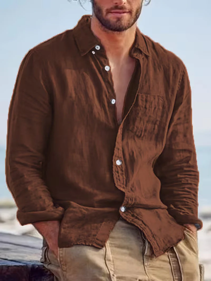 Chemise décontractée pour homme à manches longues style plage – Idéale pour sorties et vacances - Image 13