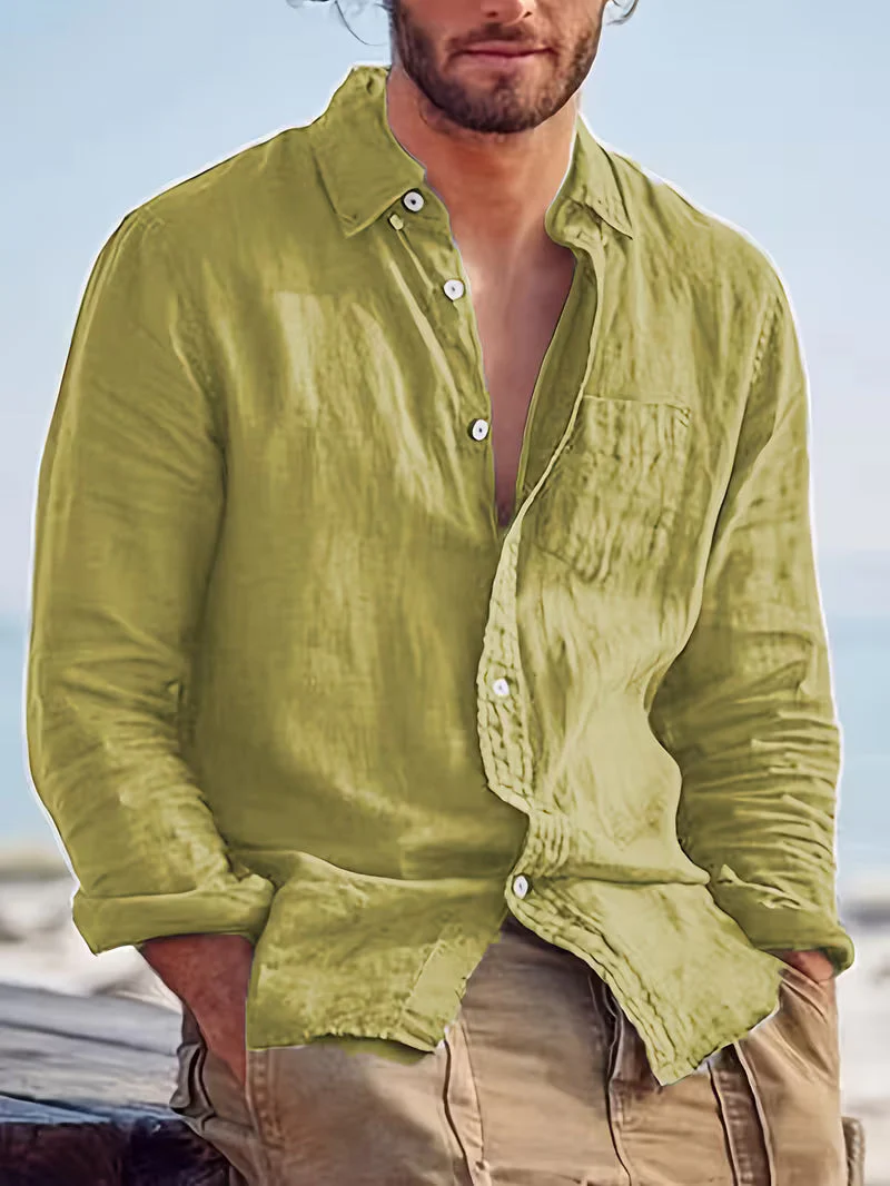 Chemise décontractée pour homme à manches longues style plage – Idéale pour sorties et vacances - Image 14