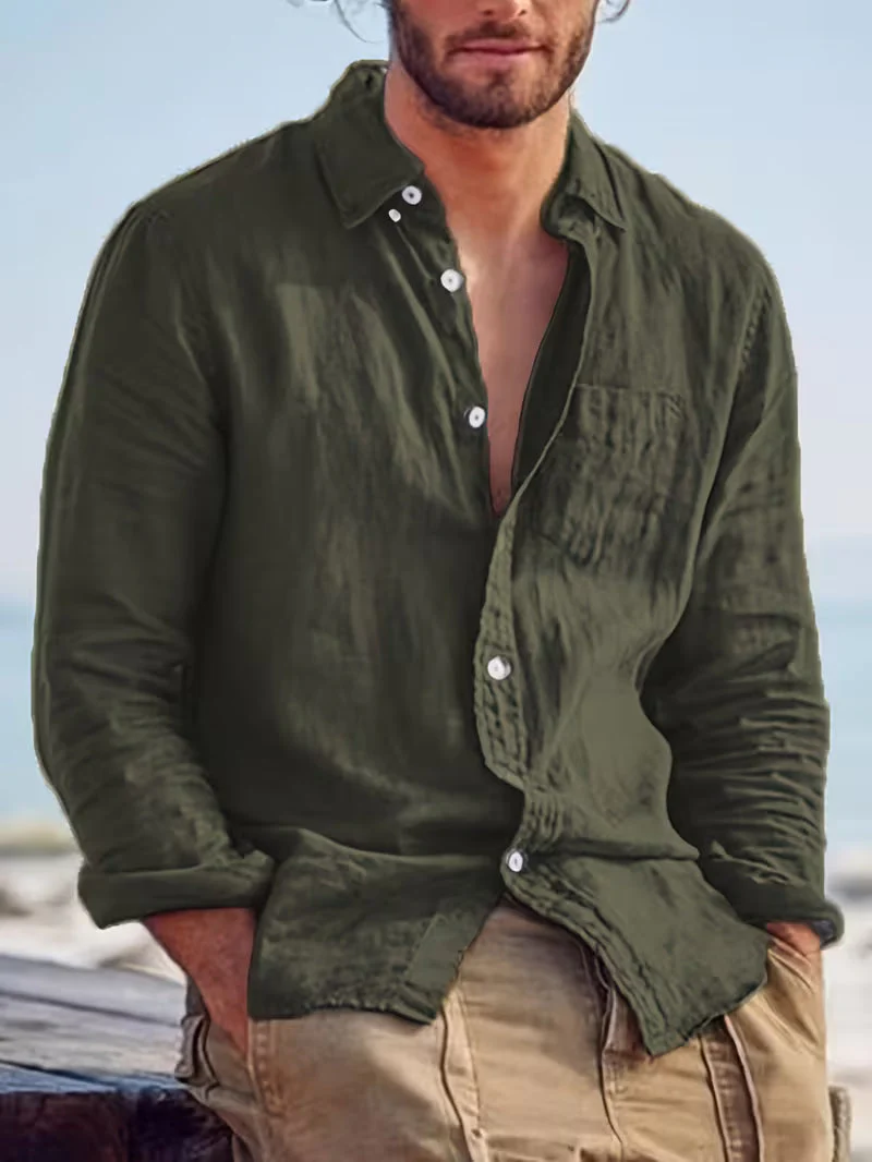 Chemise décontractée pour homme à manches longues style plage – Idéale pour sorties et vacances - Image 15