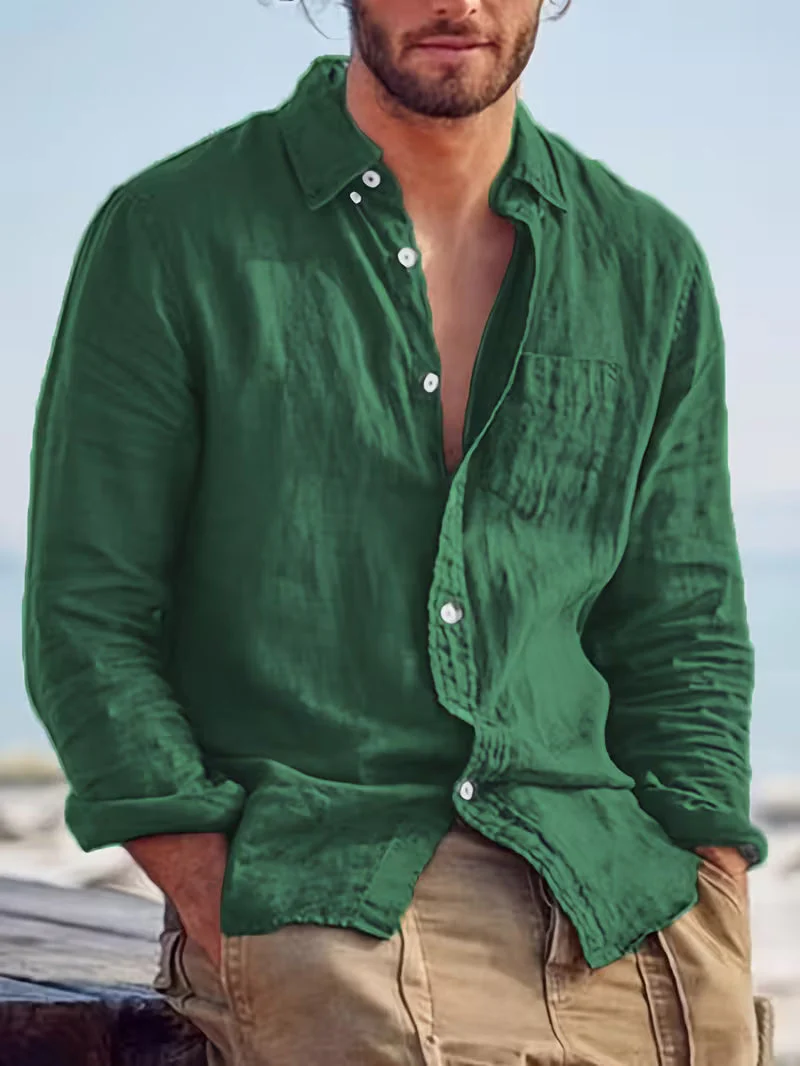 Chemise décontractée pour homme à manches longues style plage – Idéale pour sorties et vacances - Image 5