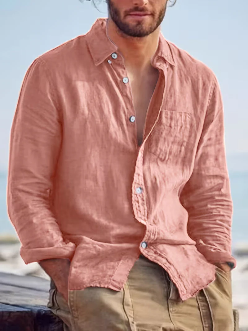 Chemise décontractée pour homme à manches longues style plage – Idéale pour sorties et vacances - Image 7