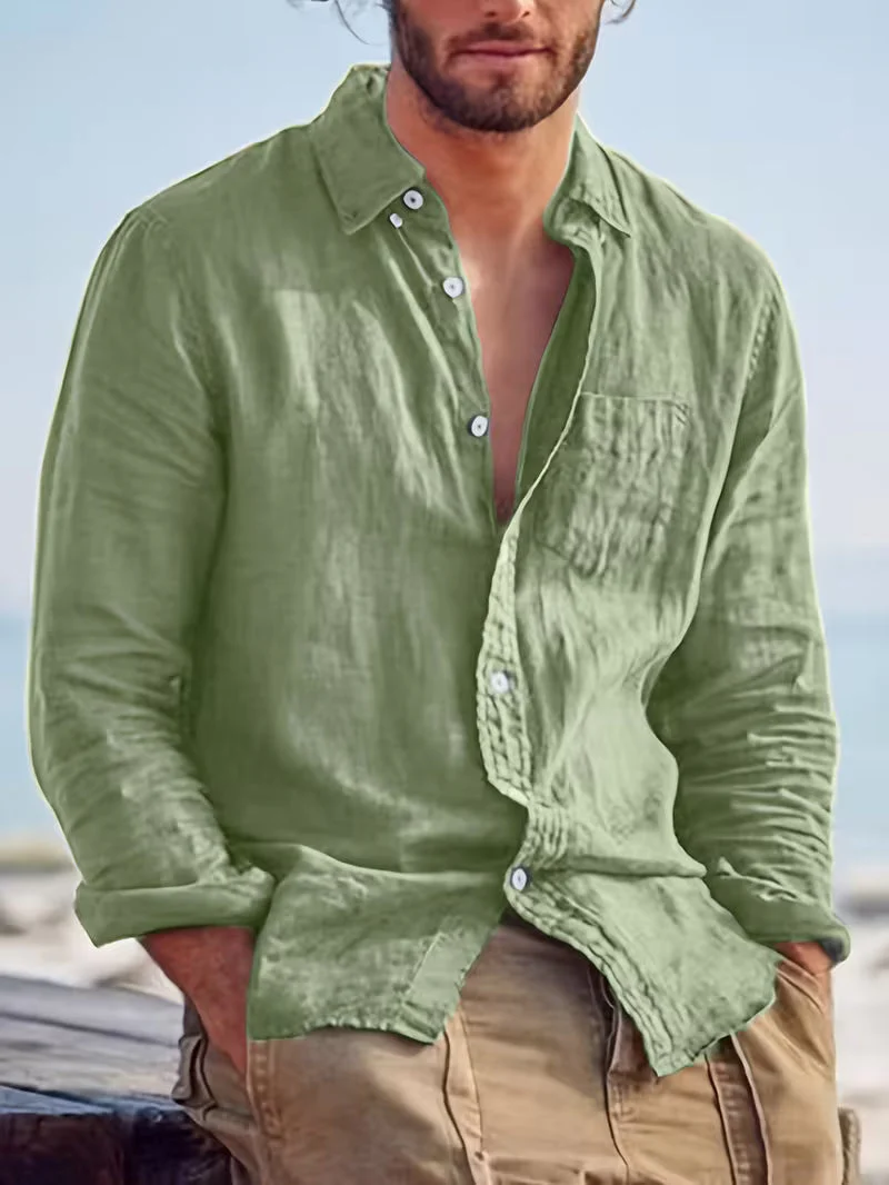 Chemise décontractée pour homme à manches longues style plage – Idéale pour sorties et vacances - Image 8