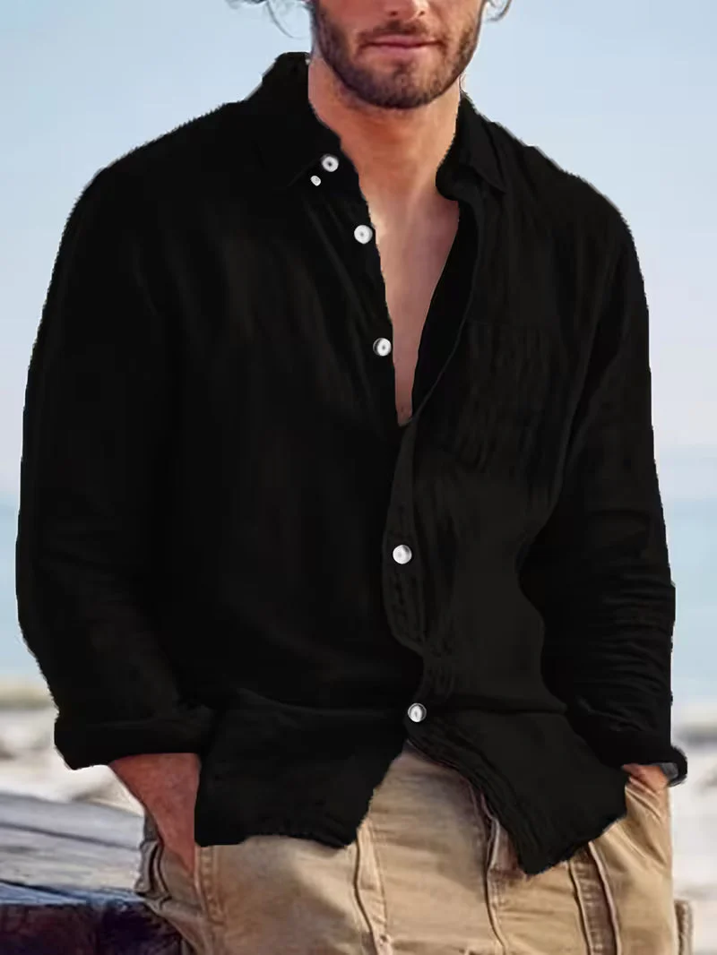 Chemise décontractée pour homme à manches longues style plage – Idéale pour sorties et vacances - Image 9