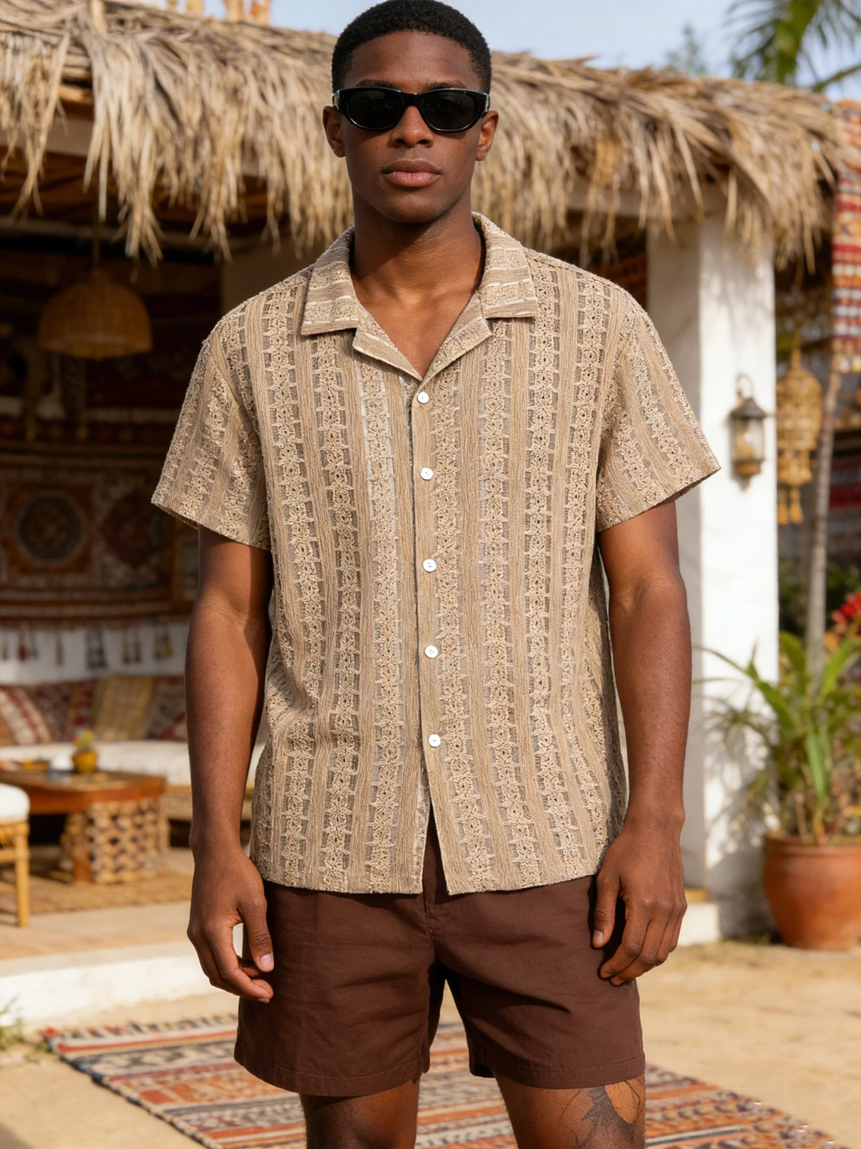 Chemise décontractée homme style bohème à manches courtes pour les vacances plage - Image 4