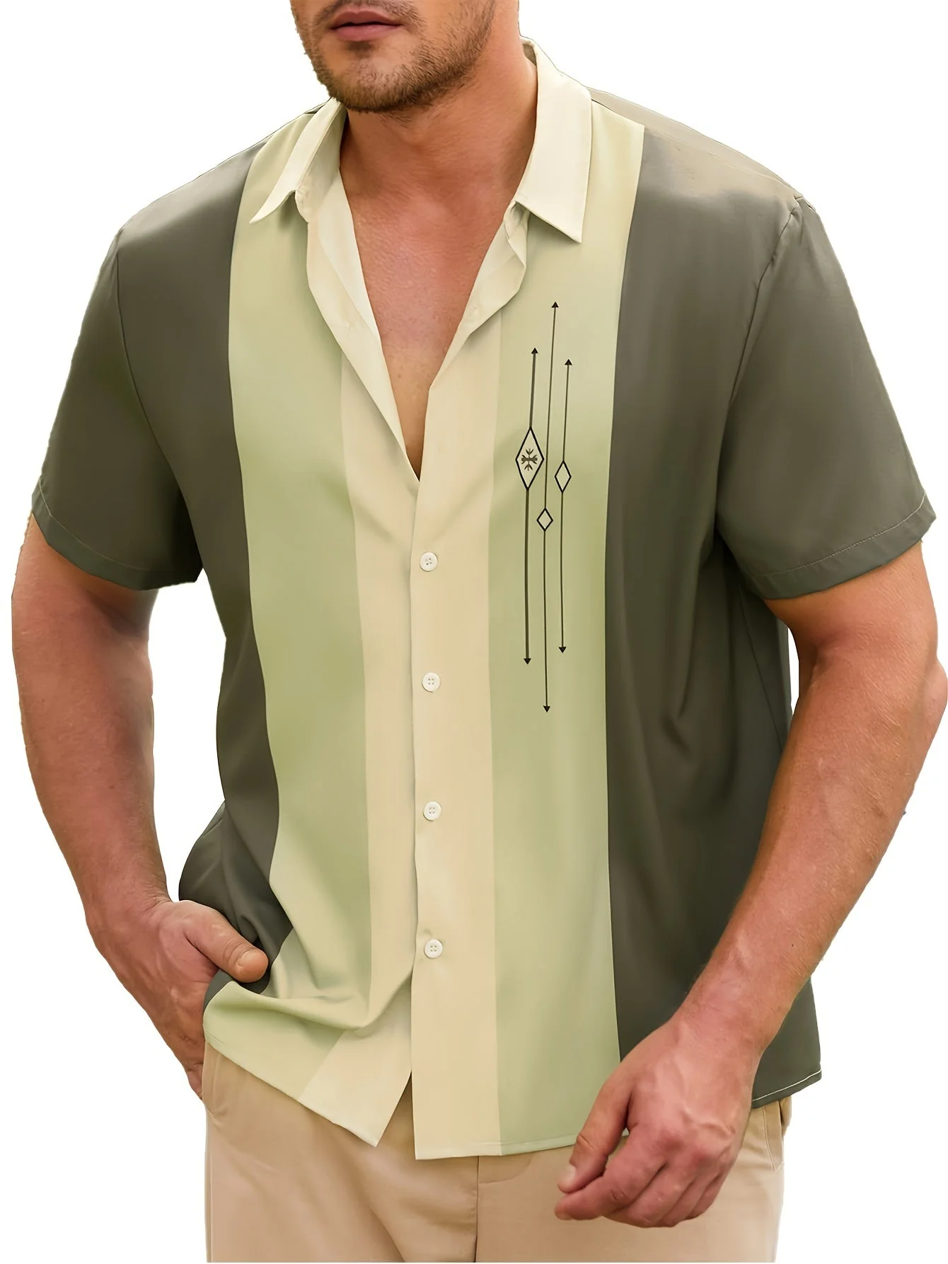 Chemise décontractée homme style bowling à rayures verticales manches courtes - Image 2