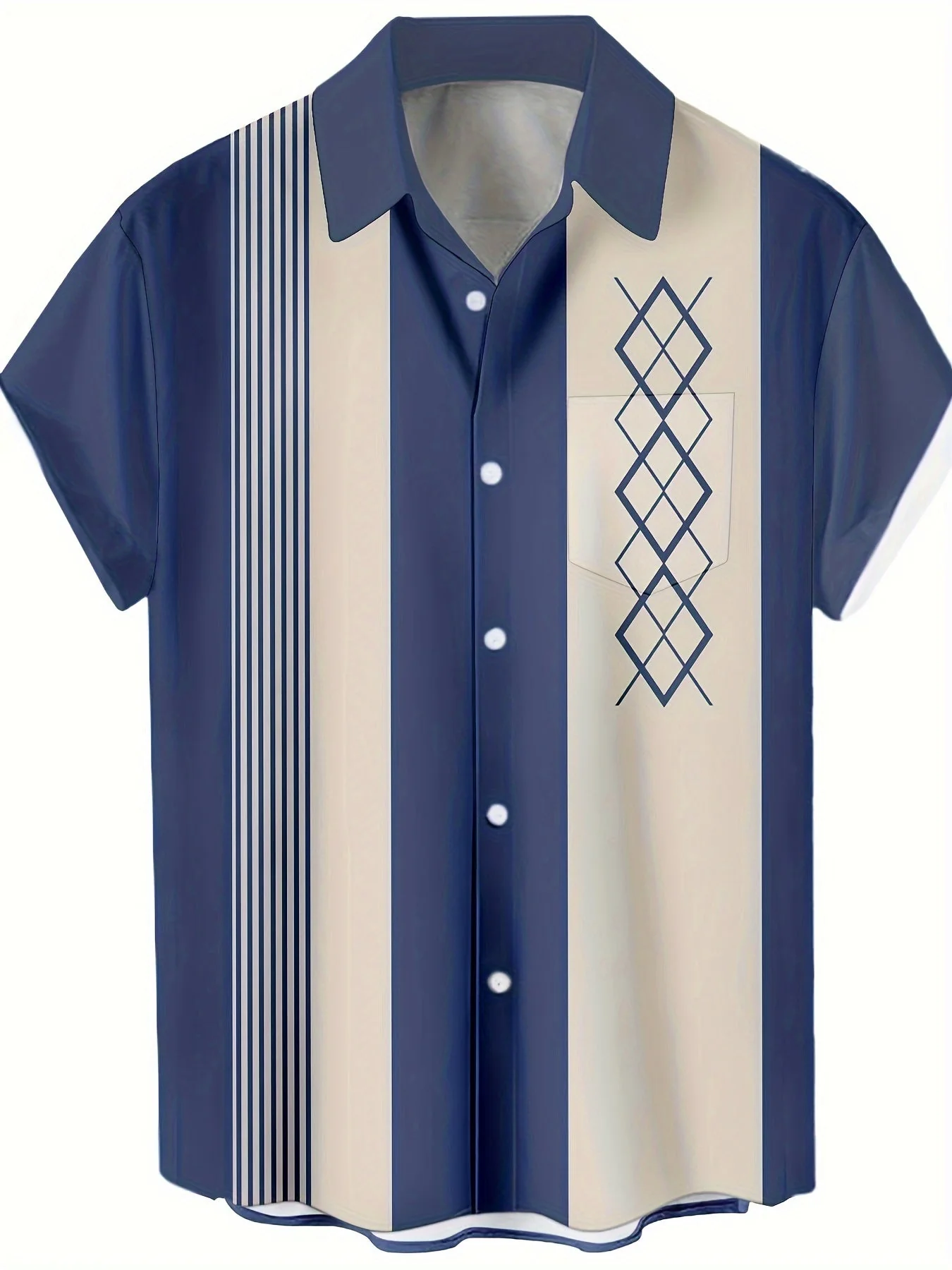 Chemise décontractée homme style bowling à rayures verticales manches courtes - Image 4