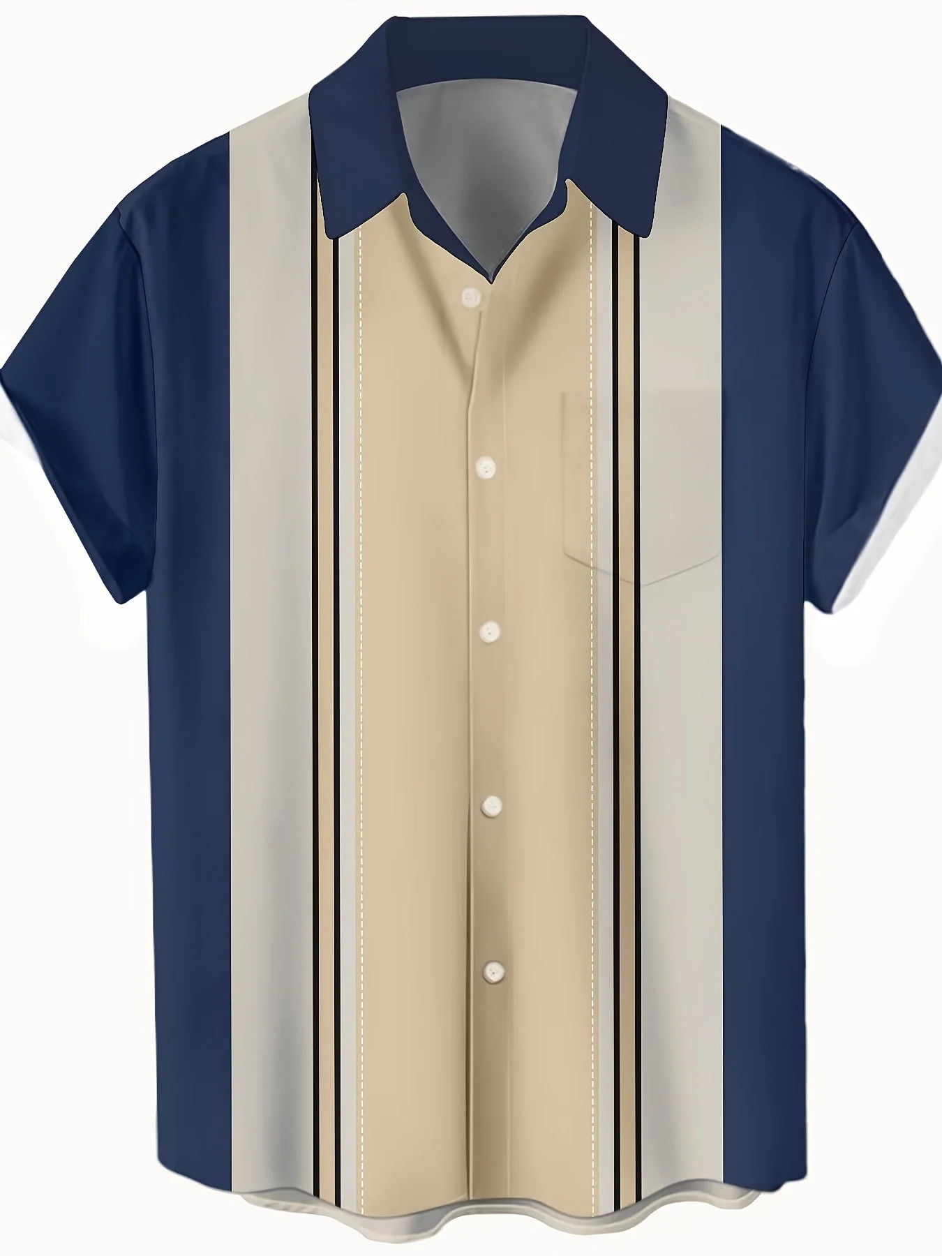 Chemise décontractée homme style bowling à rayures verticales manches courtes - Image 5