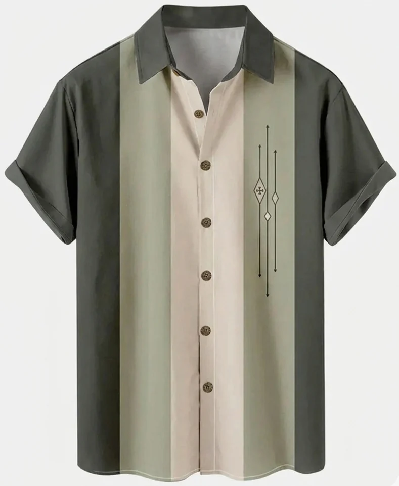 Chemise décontractée homme style bowling à rayures verticales manches courtes - Image 8