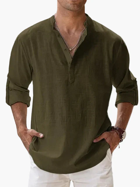 Chemise décontractée homme style col tunisien manches longues idéale pour l'été et les loisirs - Image 11