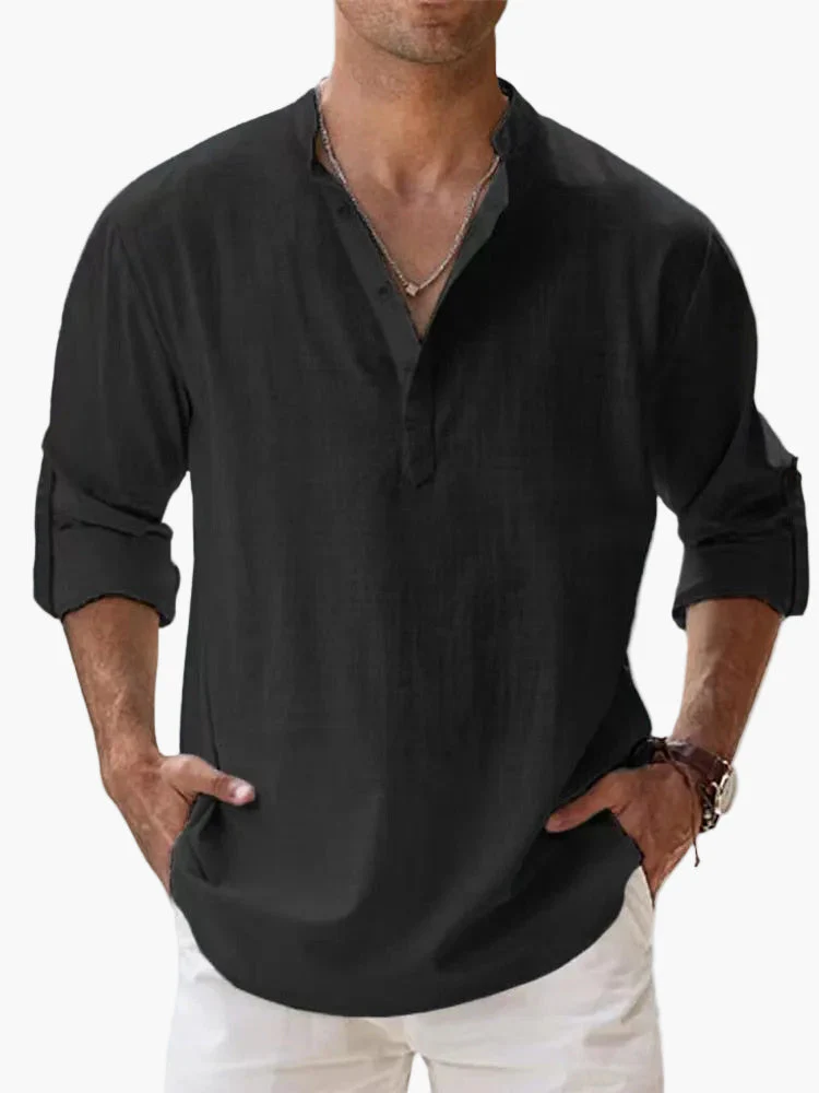 Chemise décontractée homme style col tunisien manches longues idéale pour l'été et les loisirs - Image 2
