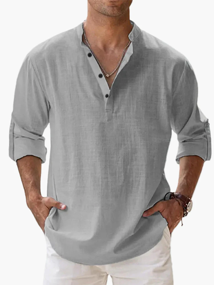 Chemise décontractée homme style col tunisien manches longues idéale pour l'été et les loisirs - Image 3