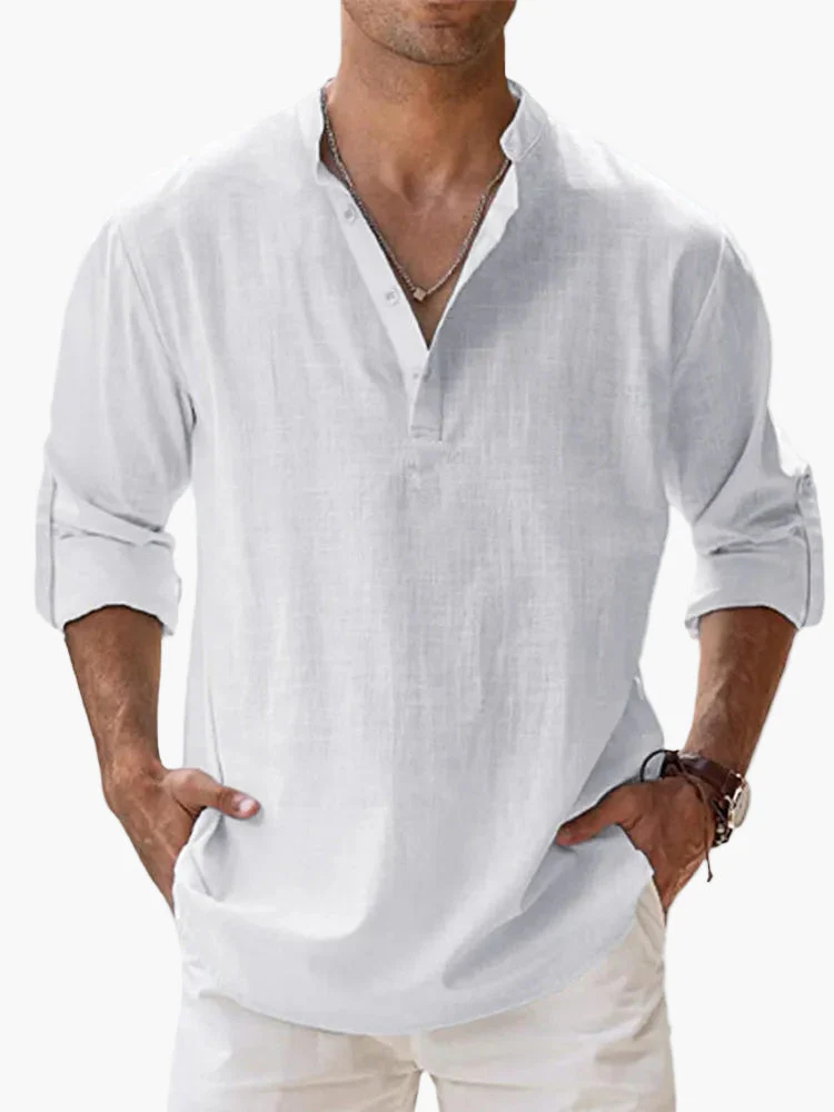 Chemise décontractée homme style col tunisien manches longues idéale pour l'été et les loisirs - Image 4