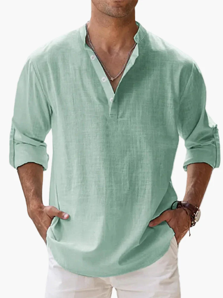Chemise décontractée homme style col tunisien manches longues idéale pour l'été et les loisirs - Image 5