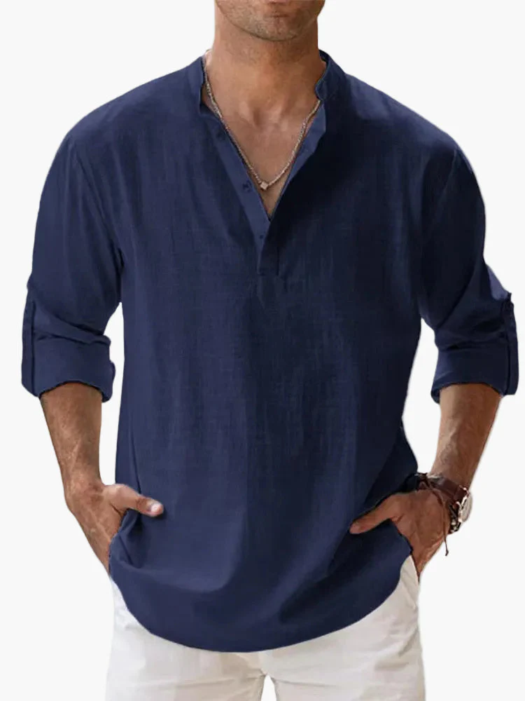 Chemise décontractée homme style col tunisien manches longues idéale pour l'été et les loisirs - Image 6