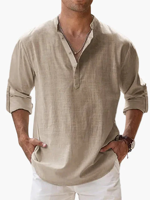 Chemise décontractée homme style col tunisien manches longues idéale pour l'été et les loisirs - Image 7
