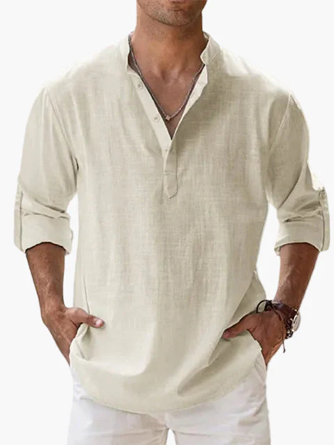 Chemise décontractée homme style col tunisien manches longues idéale pour l'été et les loisirs - Image 8