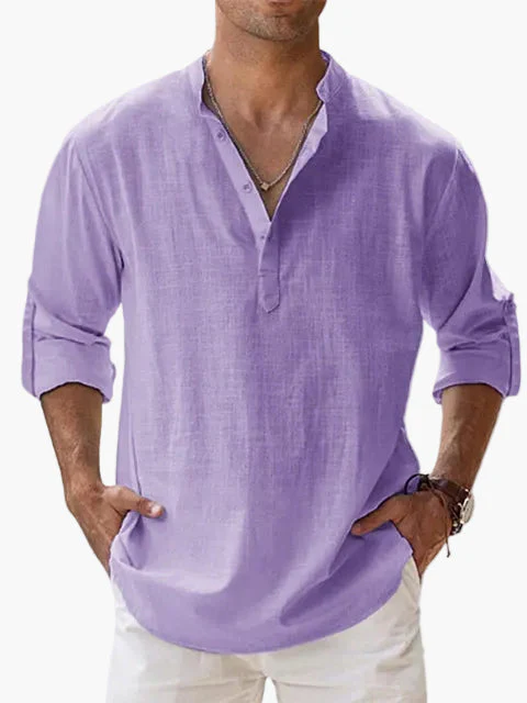 Chemise décontractée homme style col tunisien manches longues idéale pour l'été et les loisirs - Image 9