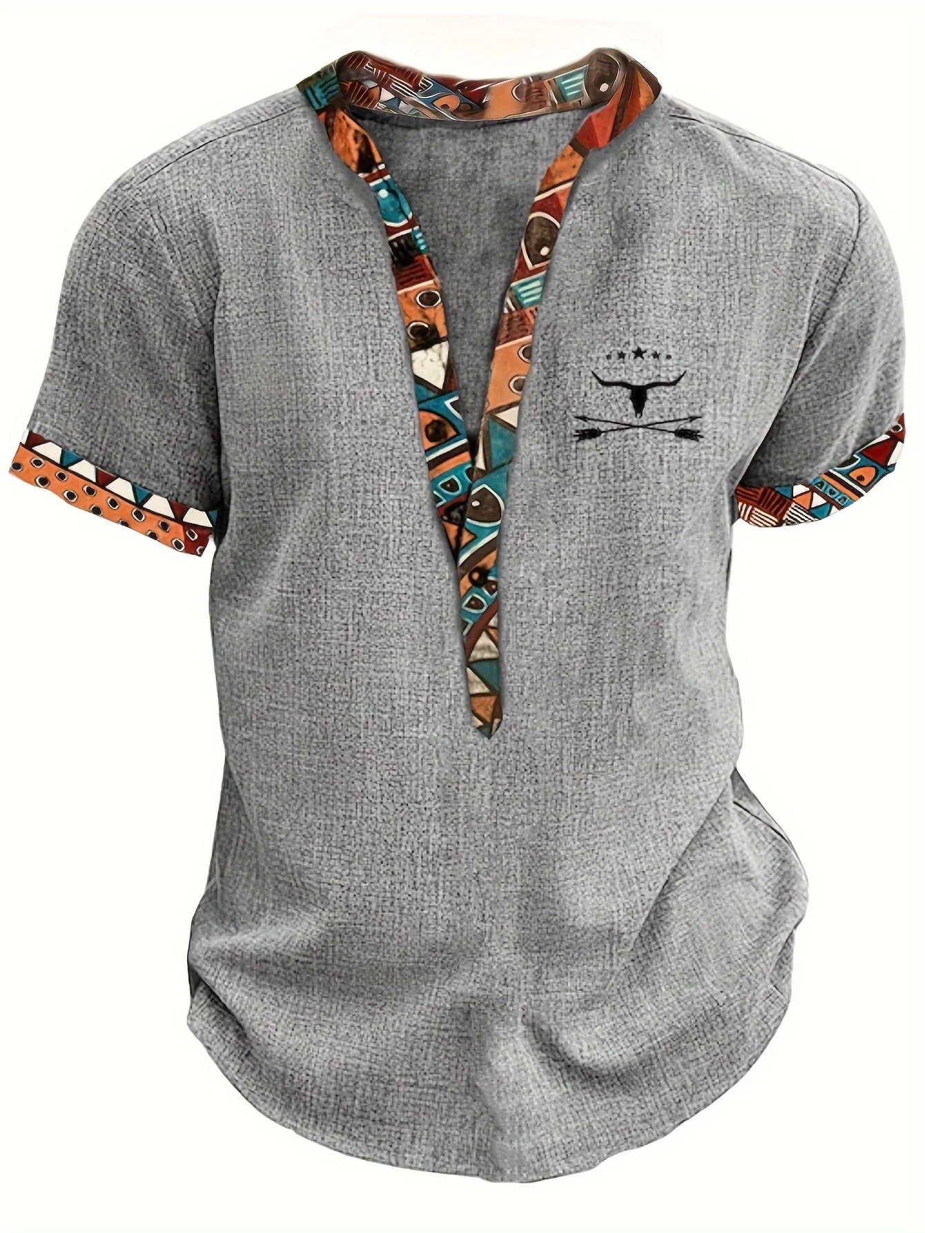 Chemise décontractée homme style ethnique col tunisien pour l'été - Image 2