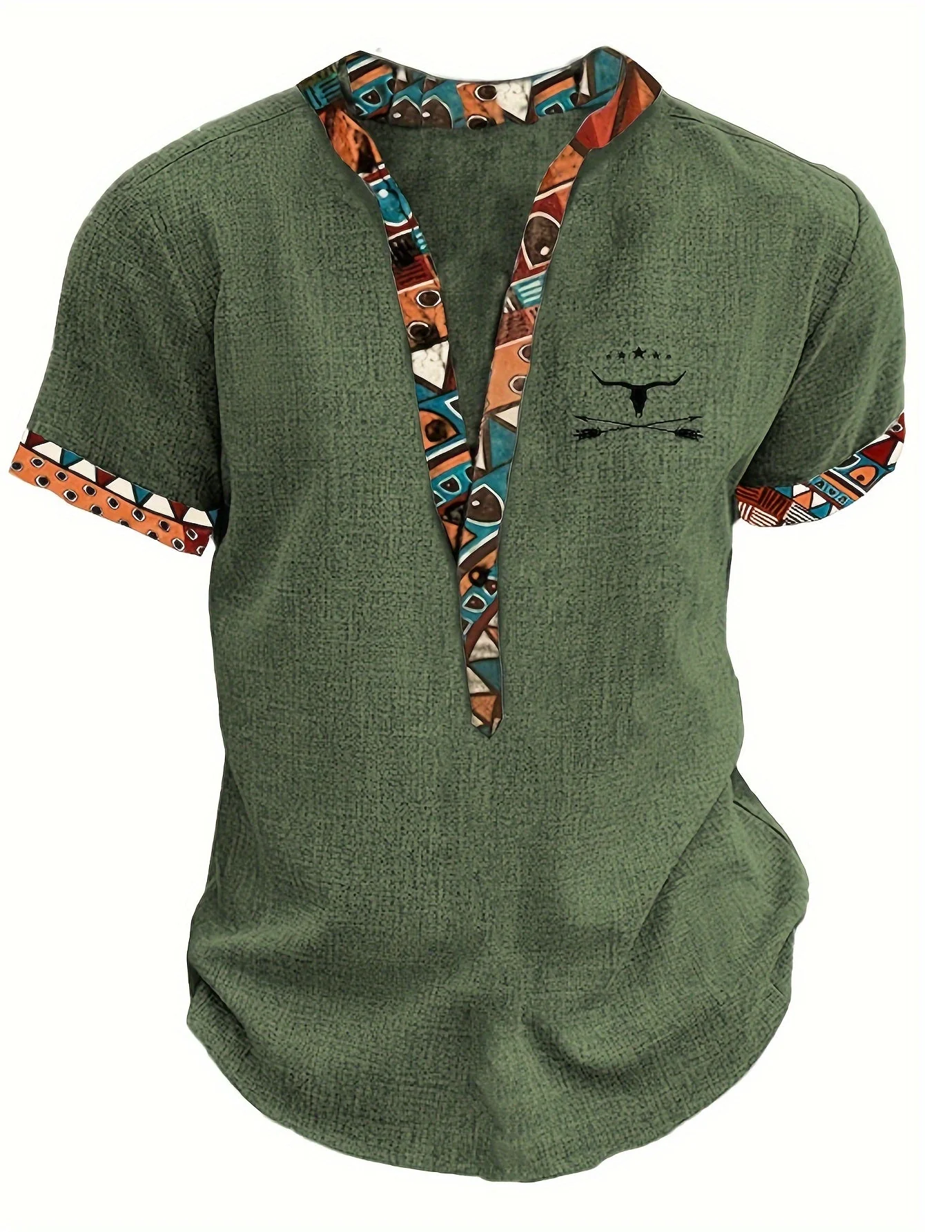 Chemise décontractée homme style ethnique col tunisien pour l'été - Image 3