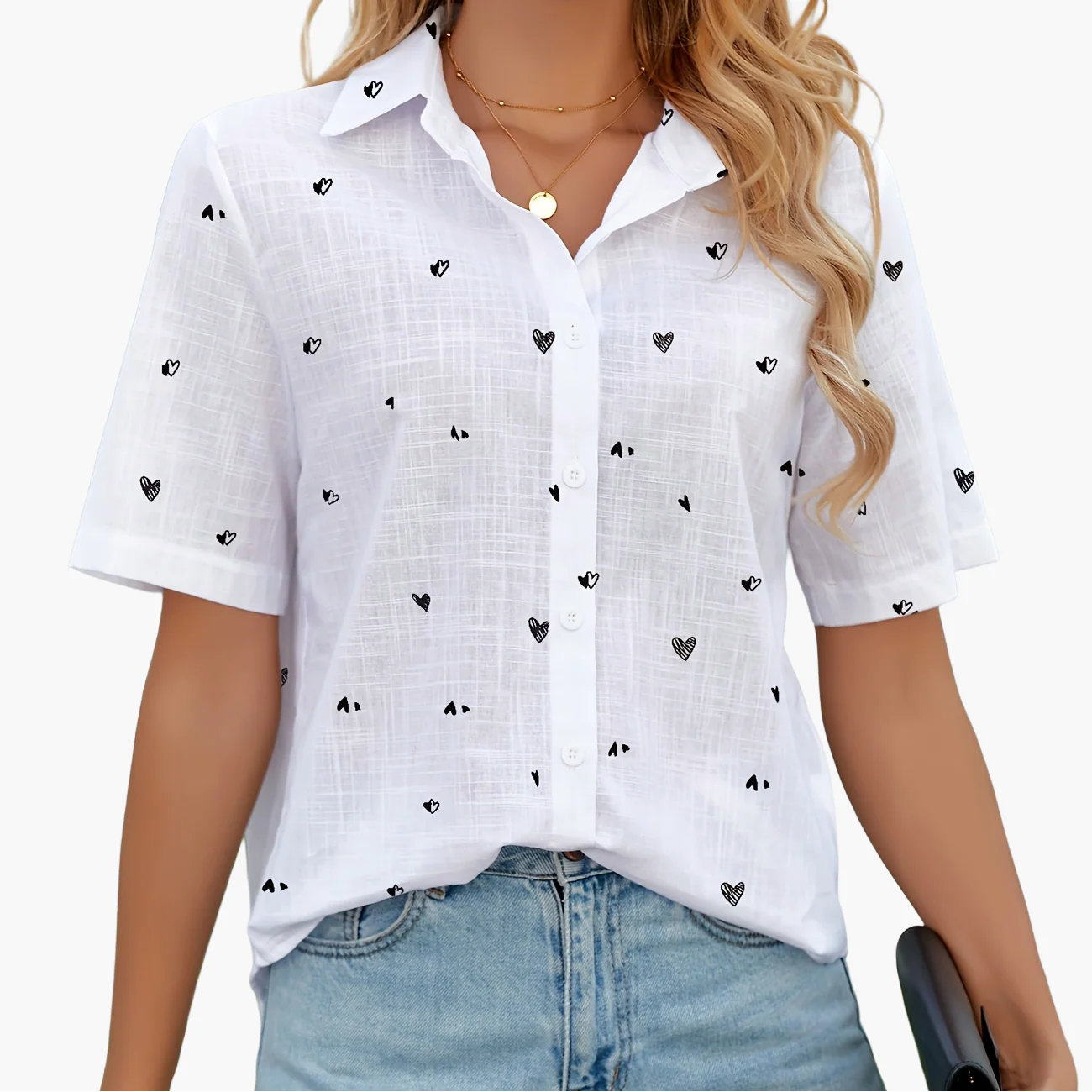 Chemise décontractée à imprimé cœur pour femme – Style estival tendance - Image 14