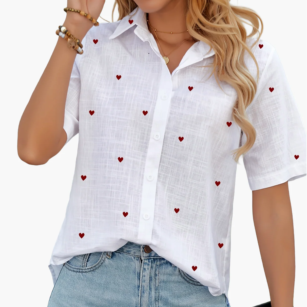 Chemise décontractée à imprimé cœur pour femme – Style estival tendance - Image 15