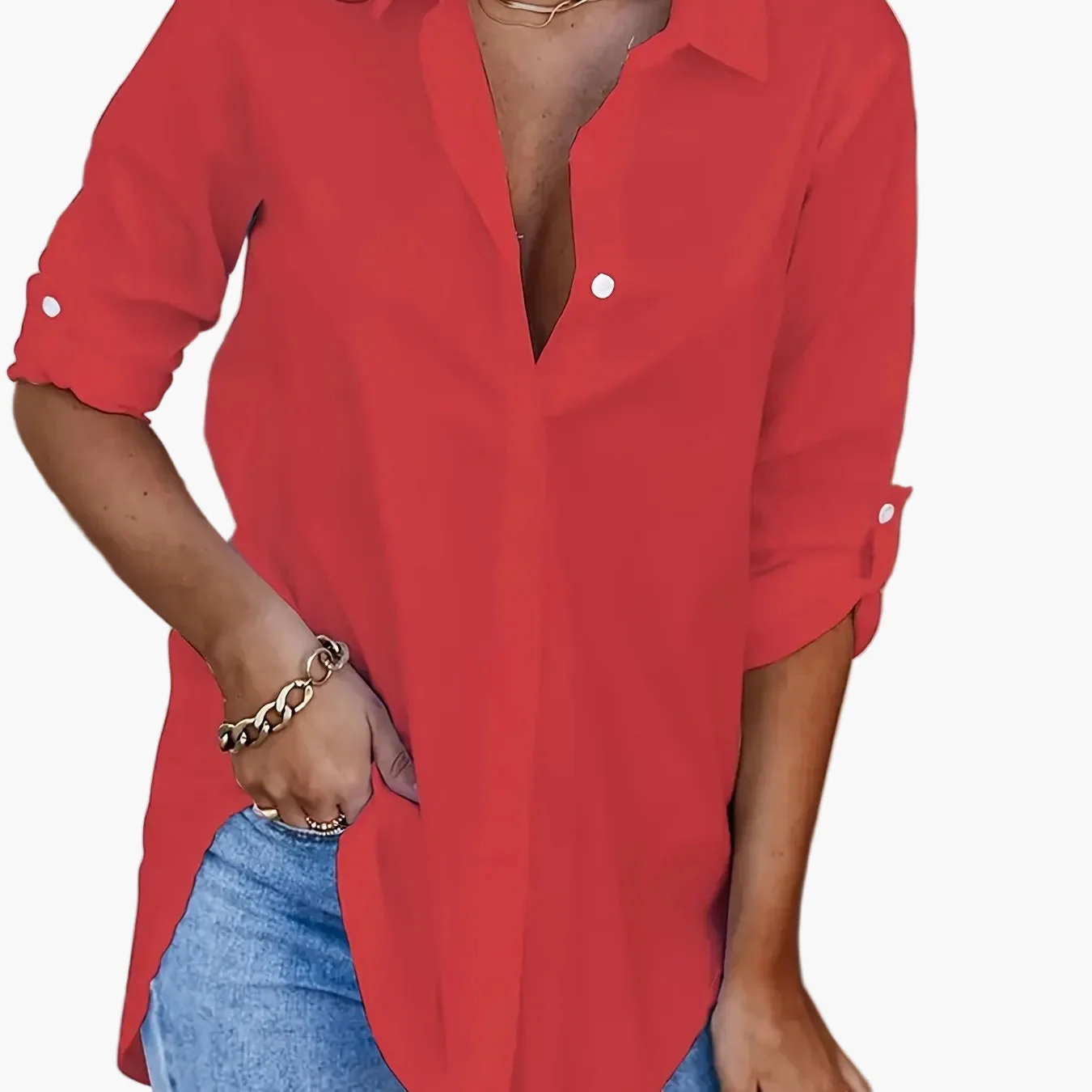Chemise décontractée longue pour femme – Style ample et polyvalent, idéale au quotidien ou pour le bureau - Image 12