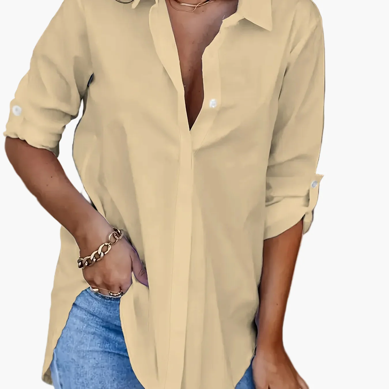 Chemise décontractée longue pour femme – Style ample et polyvalent, idéale au quotidien ou pour le bureau - Image 16