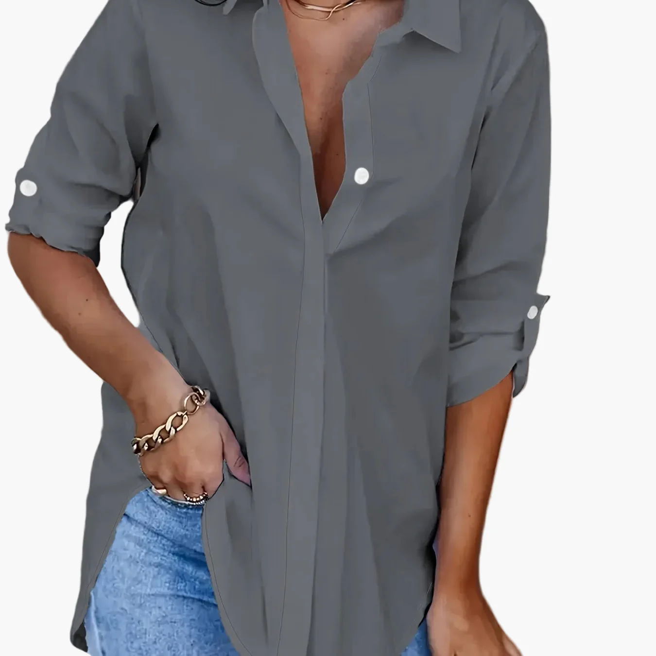 Chemise décontractée longue pour femme – Style ample et polyvalent, idéale au quotidien ou pour le bureau - Image 18