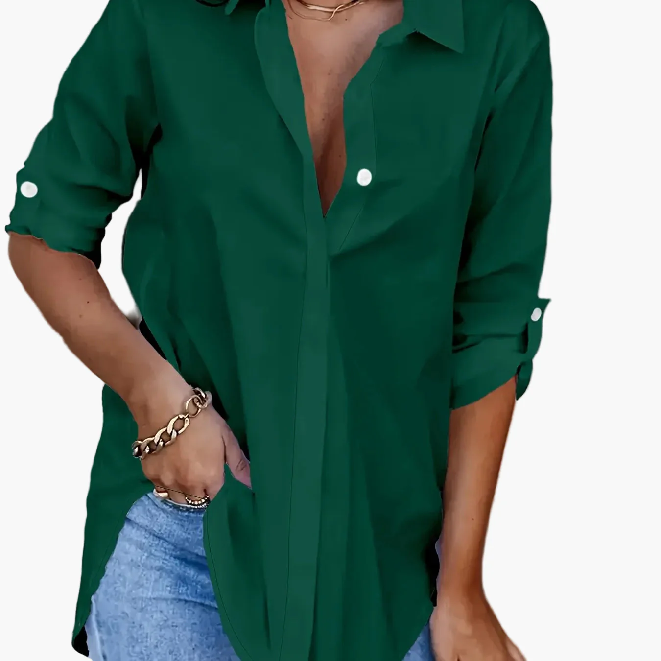 Chemise décontractée longue pour femme – Style ample et polyvalent, idéale au quotidien ou pour le bureau - Image 19