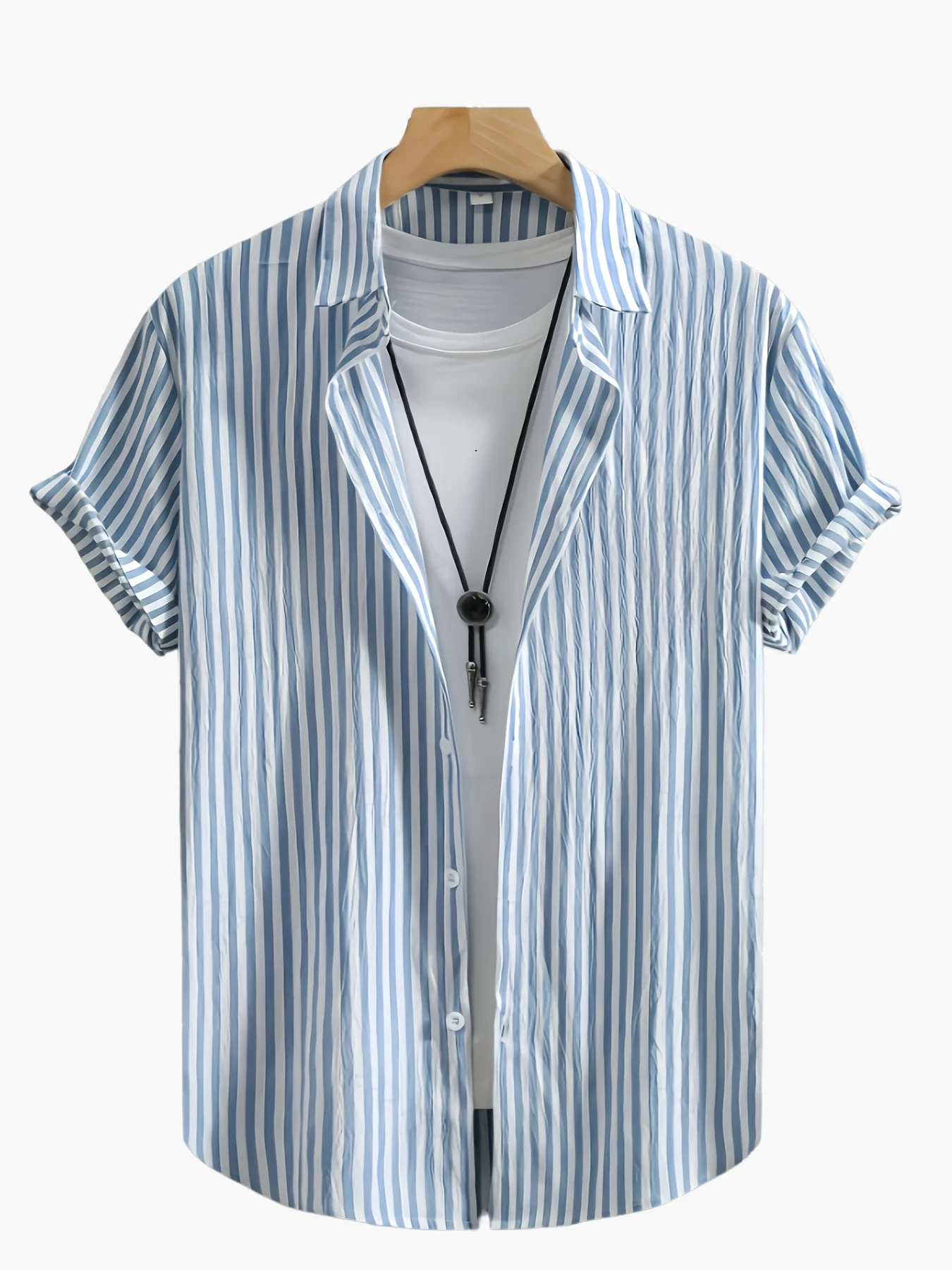 Chemise décontractée à manches courtes pour homme style estival à rayures - Image 3