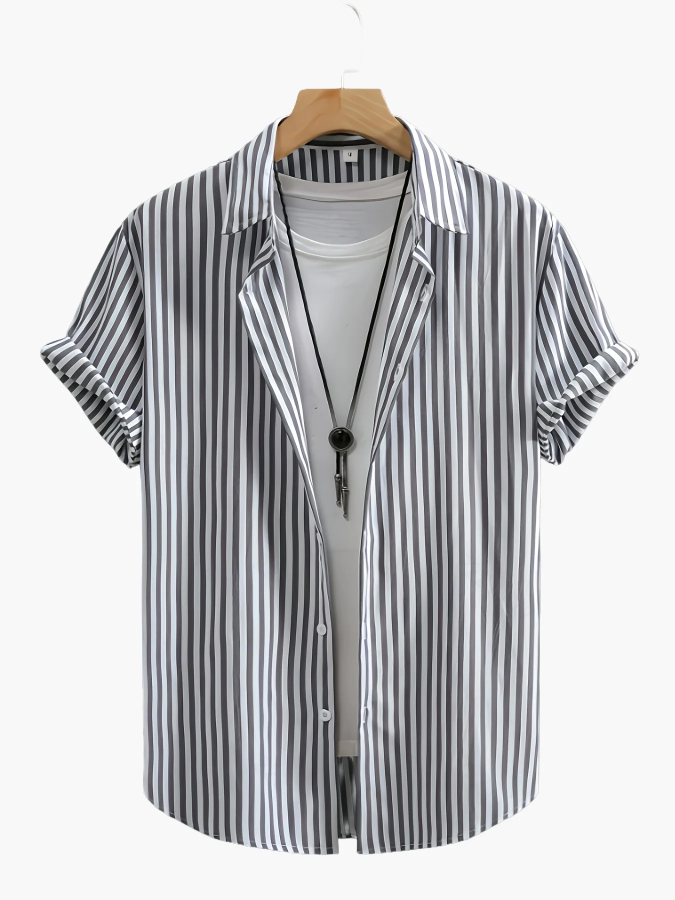 Chemise décontractée à manches courtes pour homme style estival à rayures - Image 4