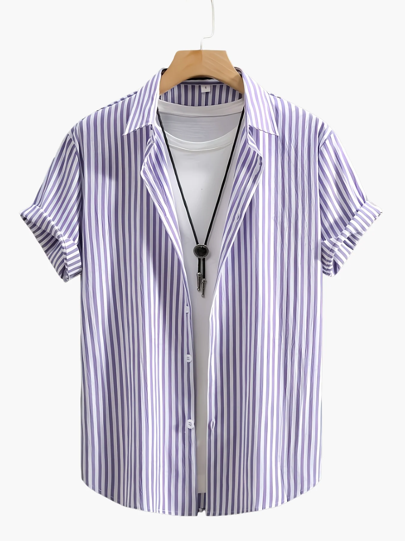 Chemise décontractée à manches courtes pour homme style estival à rayures - Image 5