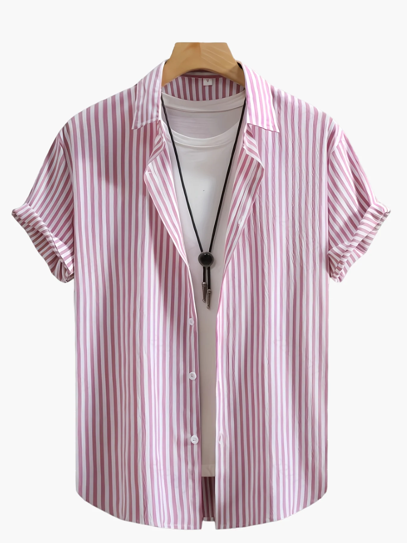 Chemise décontractée à manches courtes pour homme style estival à rayures - Image 7