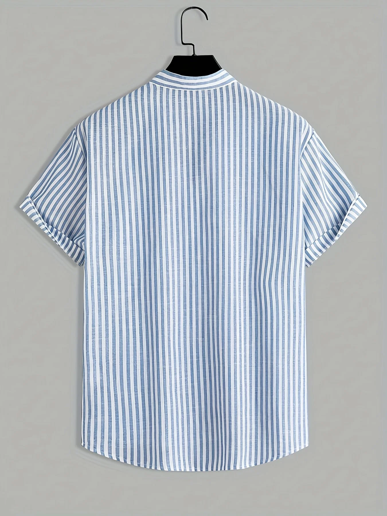 Chemise décontractée à manches courtes pour homme, style estival à rayures, col montant, idéale pour l'été - Image 3