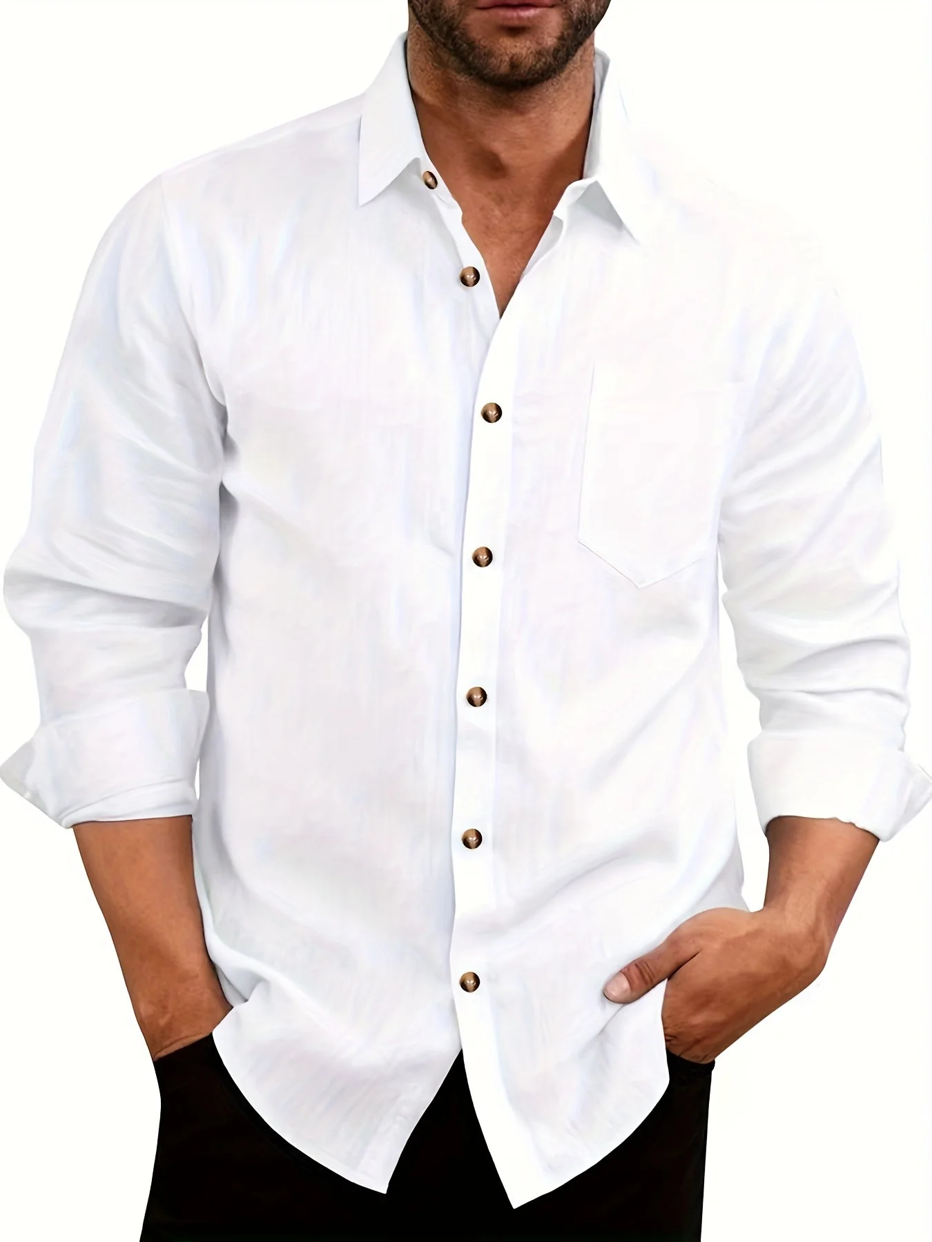 Chemise décontractée à manches longues pour homme style week-end élégant - Image 2
