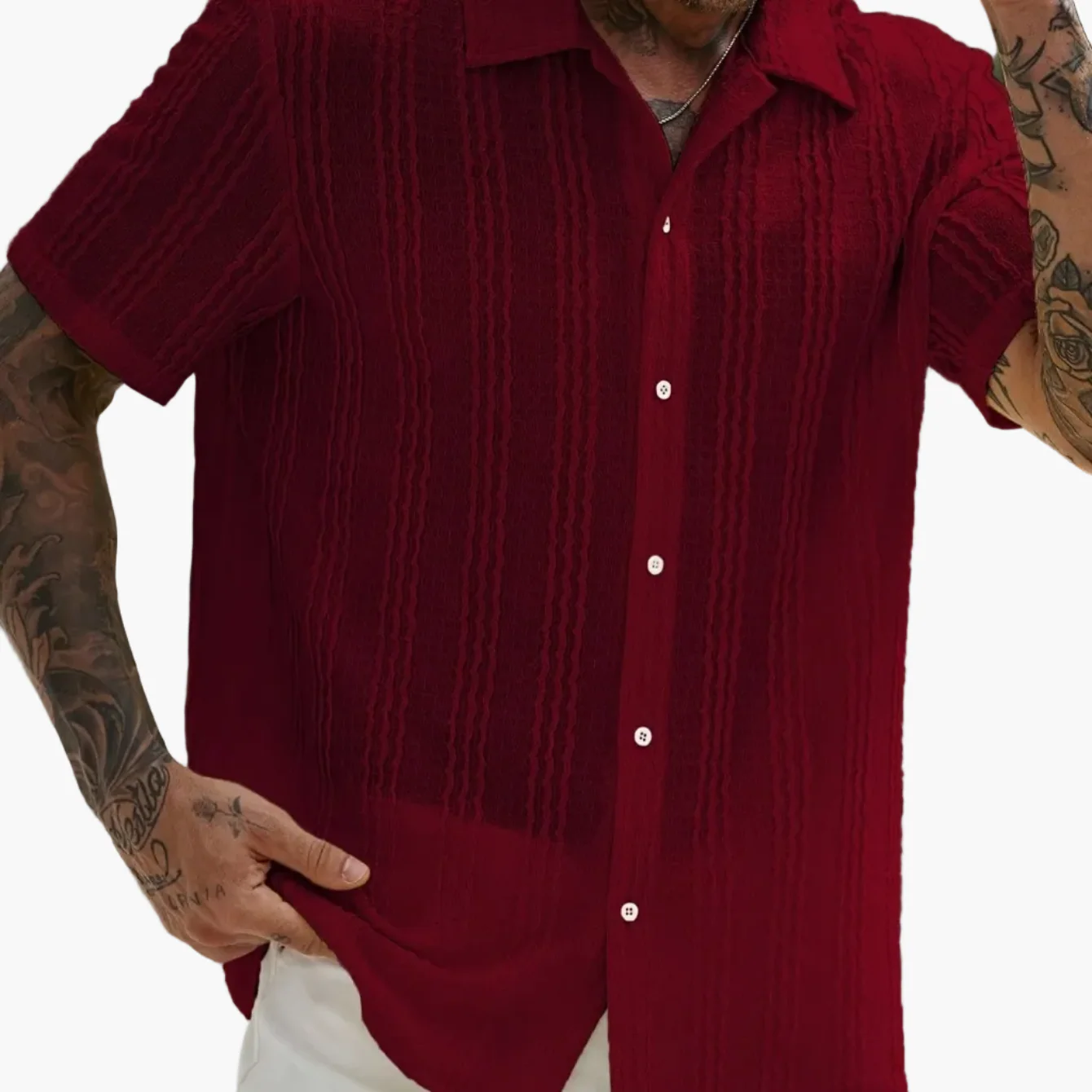 Chemise décontractée à rayures ondulées pour homme – Style estival tendance, idéale pour les sorties et les week-ends - Image 12