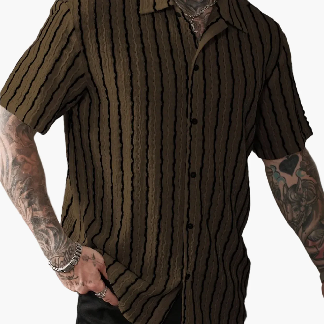 Chemise décontractée à rayures ondulées pour homme – Style estival tendance, idéale pour les sorties et les week-ends - Image 14