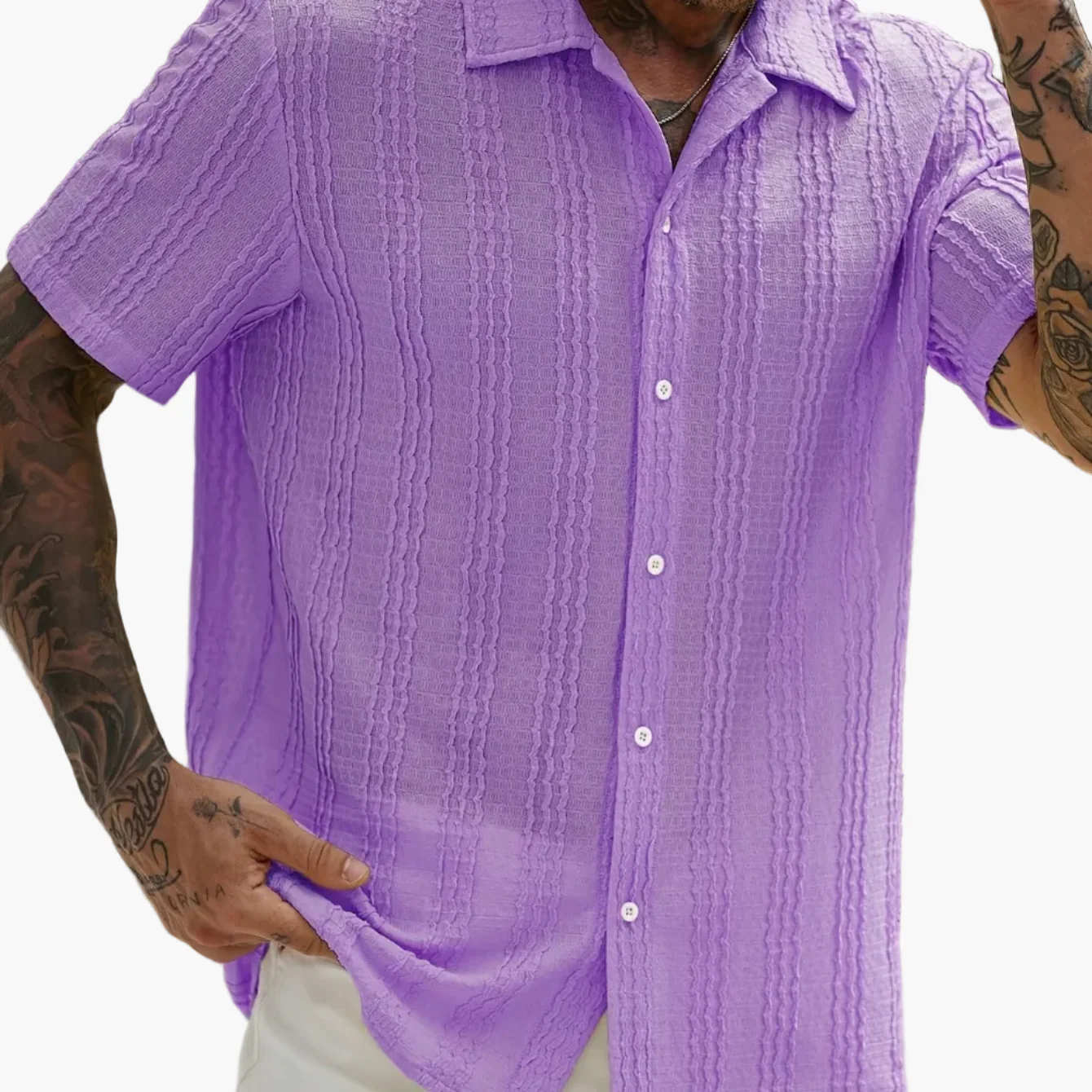 Chemise décontractée à rayures ondulées pour homme – Style estival tendance, idéale pour les sorties et les week-ends - Image 15