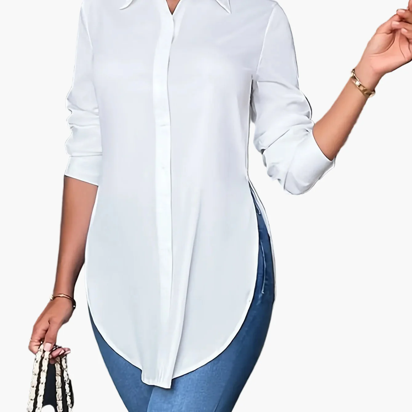 Chemise élégante pour femme coupe longue style décontracté chic - Image 11