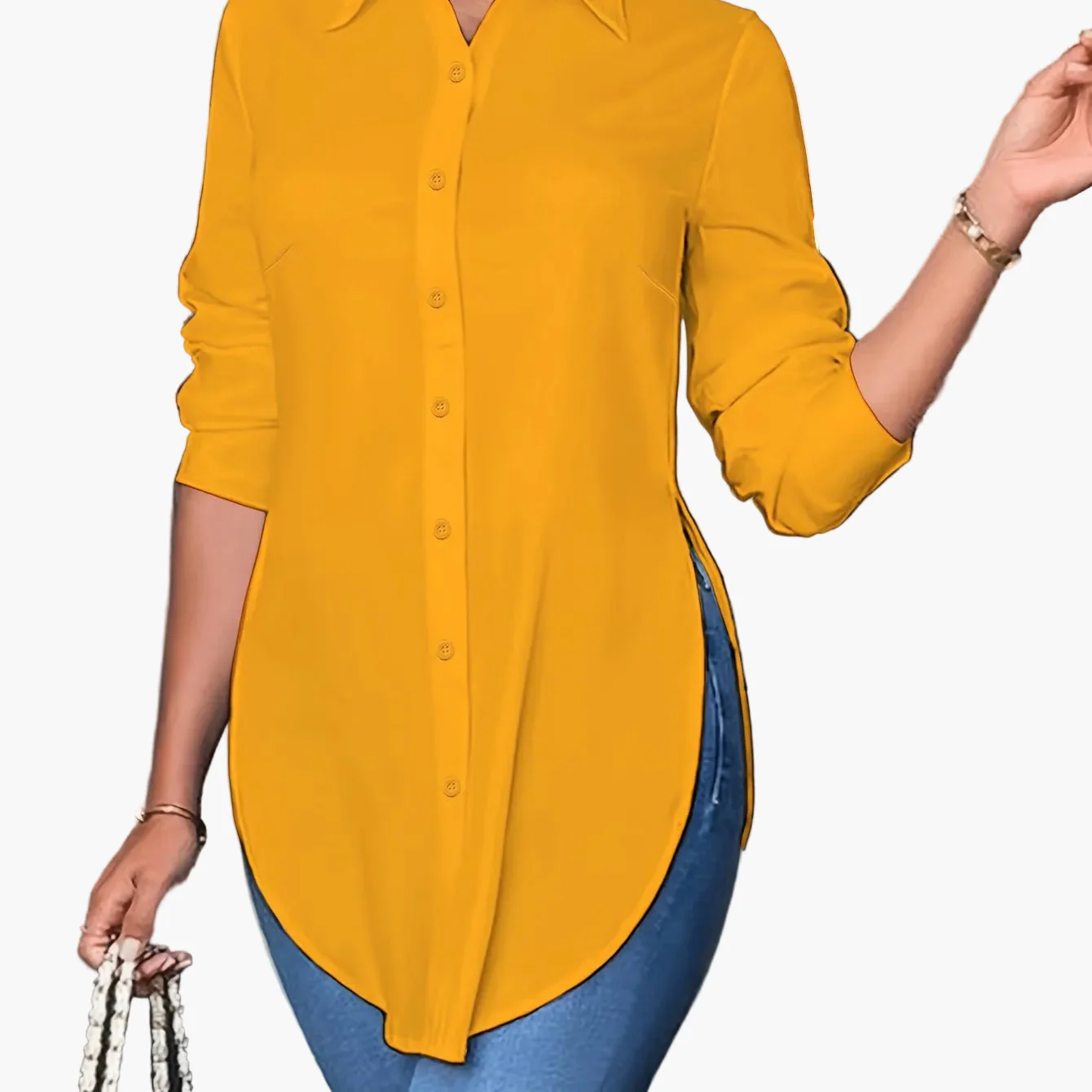 Chemise élégante pour femme coupe longue style décontracté chic - Image 12