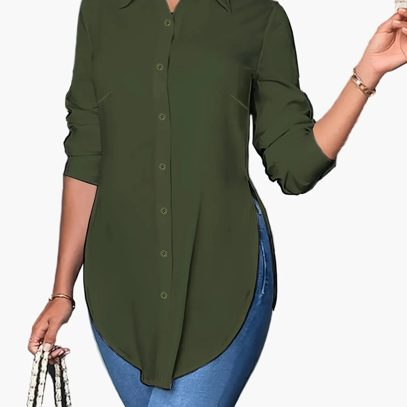 Chemise élégante pour femme coupe longue style décontracté chic - Image 13