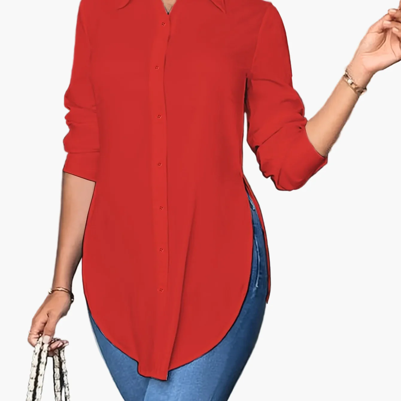 Chemise élégante pour femme coupe longue style décontracté chic - Image 14