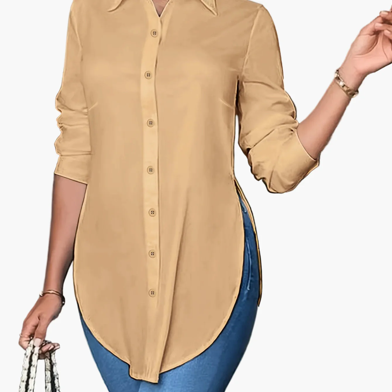 Chemise élégante pour femme coupe longue style décontracté chic - Image 15