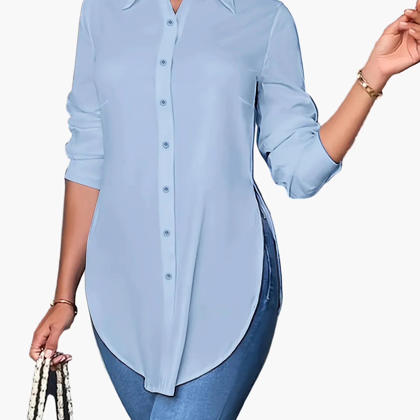 Chemise élégante pour femme coupe longue style décontracté chic - Image 16