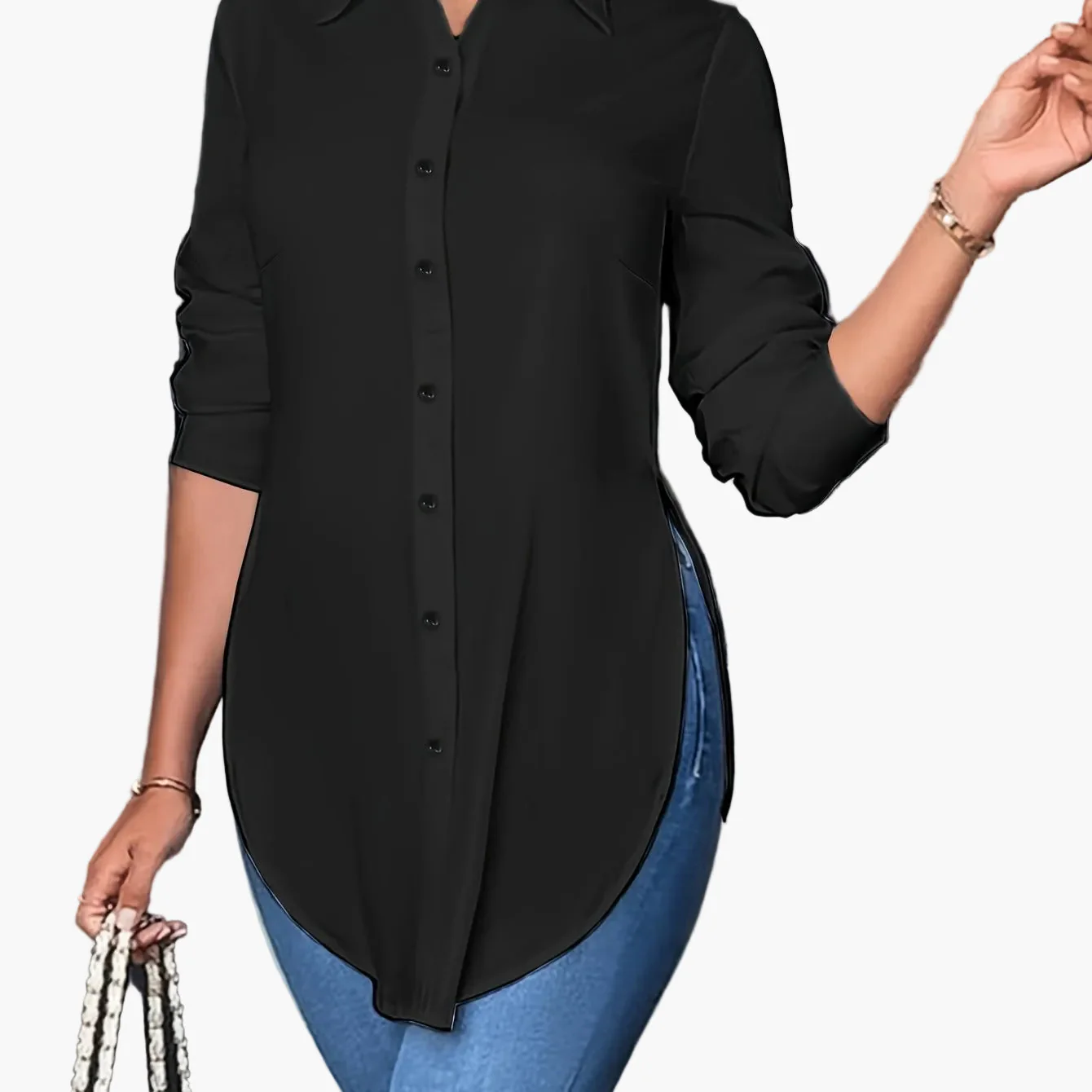 Chemise élégante pour femme coupe longue style décontracté chic - Image 17