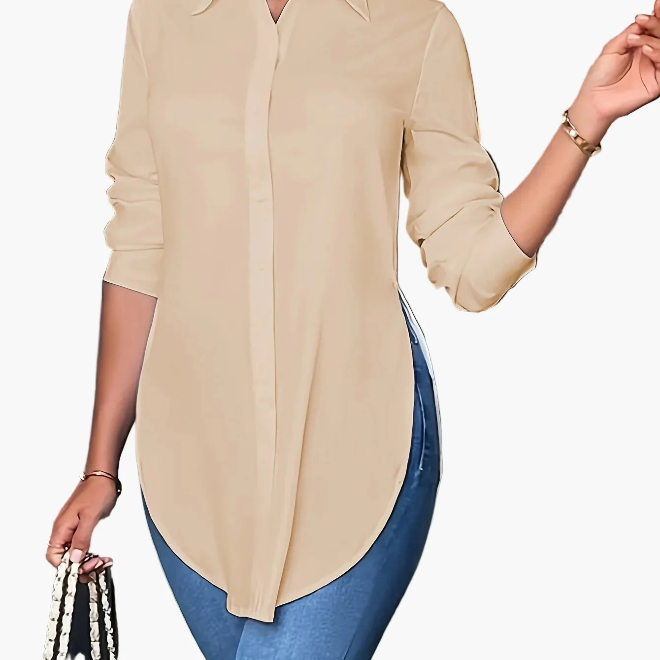Chemise élégante pour femme coupe longue style décontracté chic - Image 18
