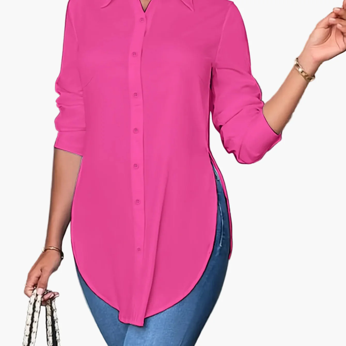 Chemise élégante pour femme coupe longue style décontracté chic - Image 19
