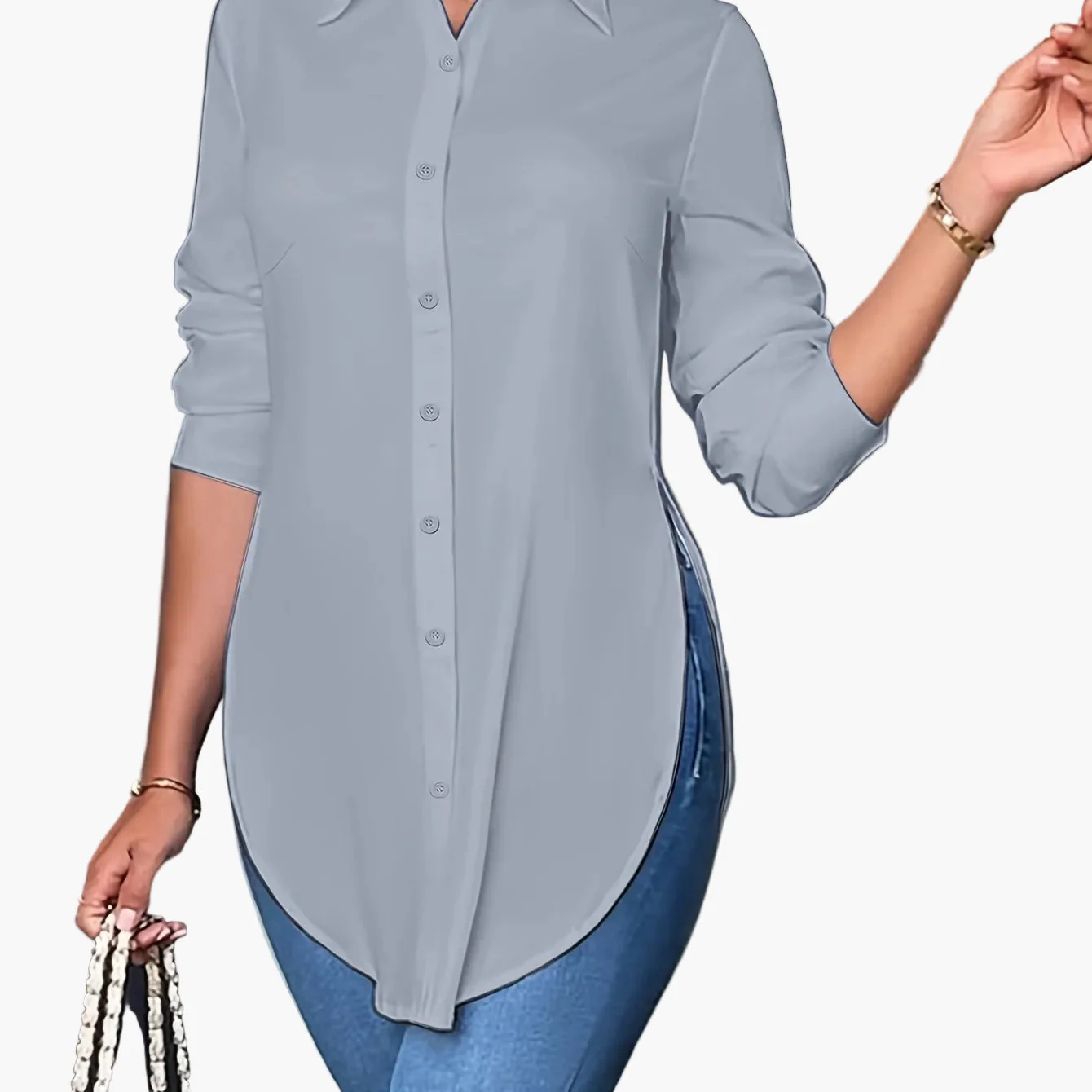 Chemise élégante pour femme coupe longue style décontracté chic - Image 20
