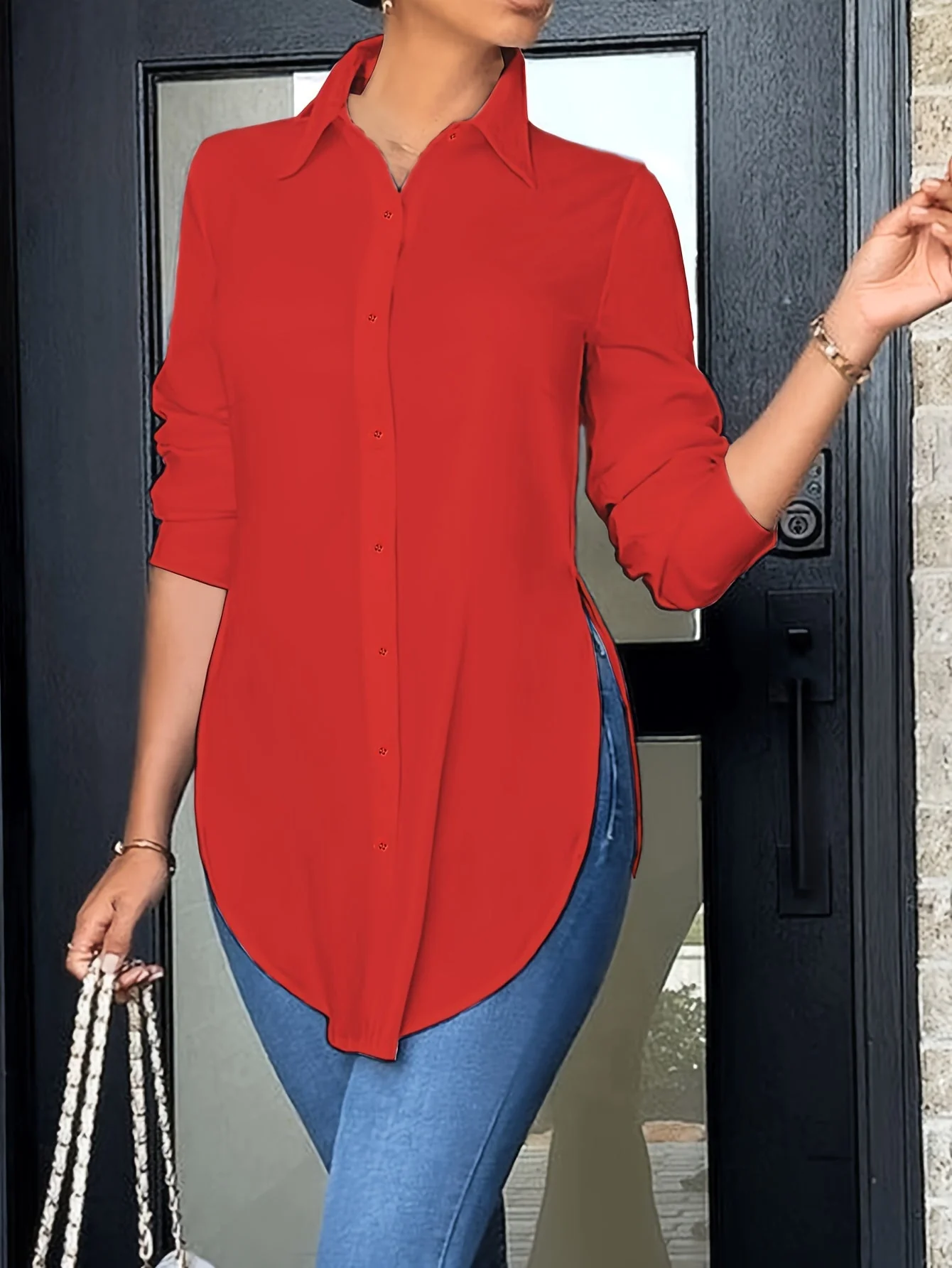 Chemise élégante pour femme coupe longue style décontracté chic - Image 4